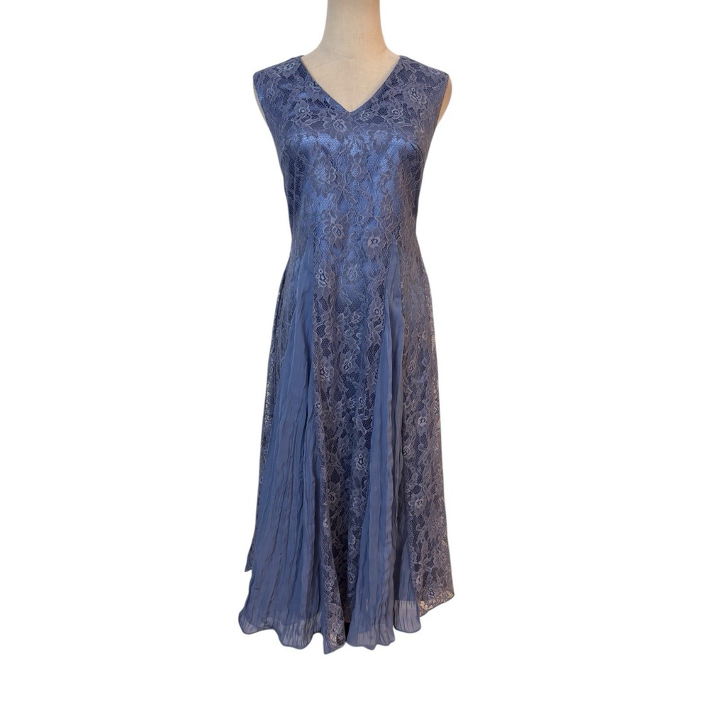 Ts Couture Blue Lace Midi Dress Chiffon Panel A Line Formal Fairy Event Coquette